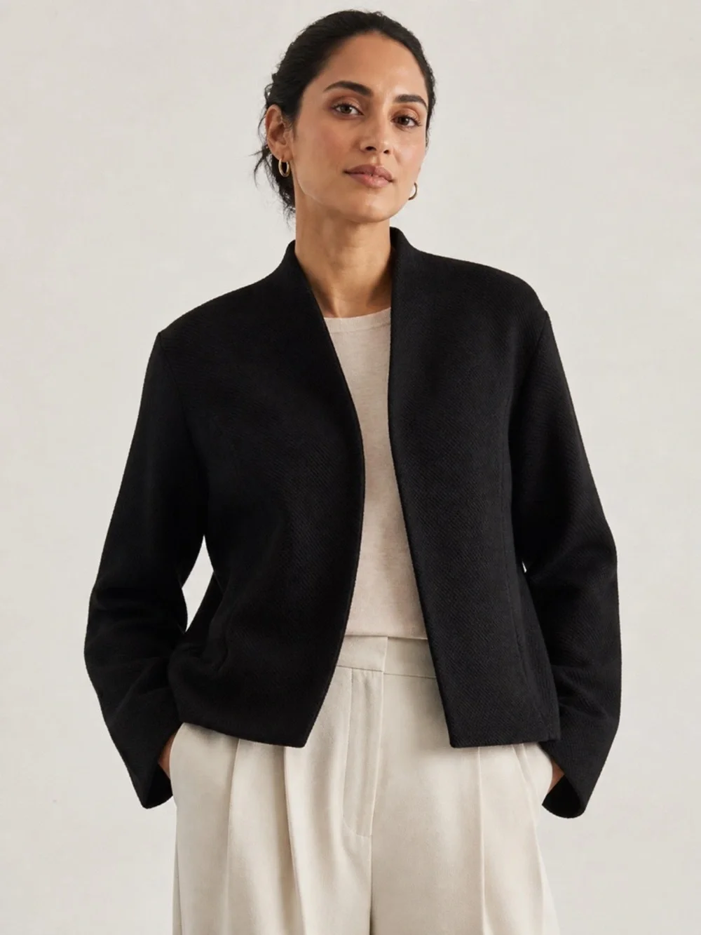 Eileen Fisher Womens Black  Textured Wool Blend Jacket Blazer SIZE Medium